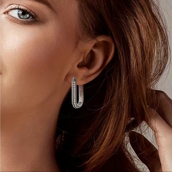 Jewelry - 925 Sterling Silver and Diamond U Shaped Hoop Earrings